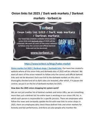 drug markets onion